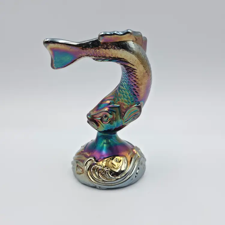 Vintage Fenton Amethyst Iridescent Carnival Glass Jumping Fish