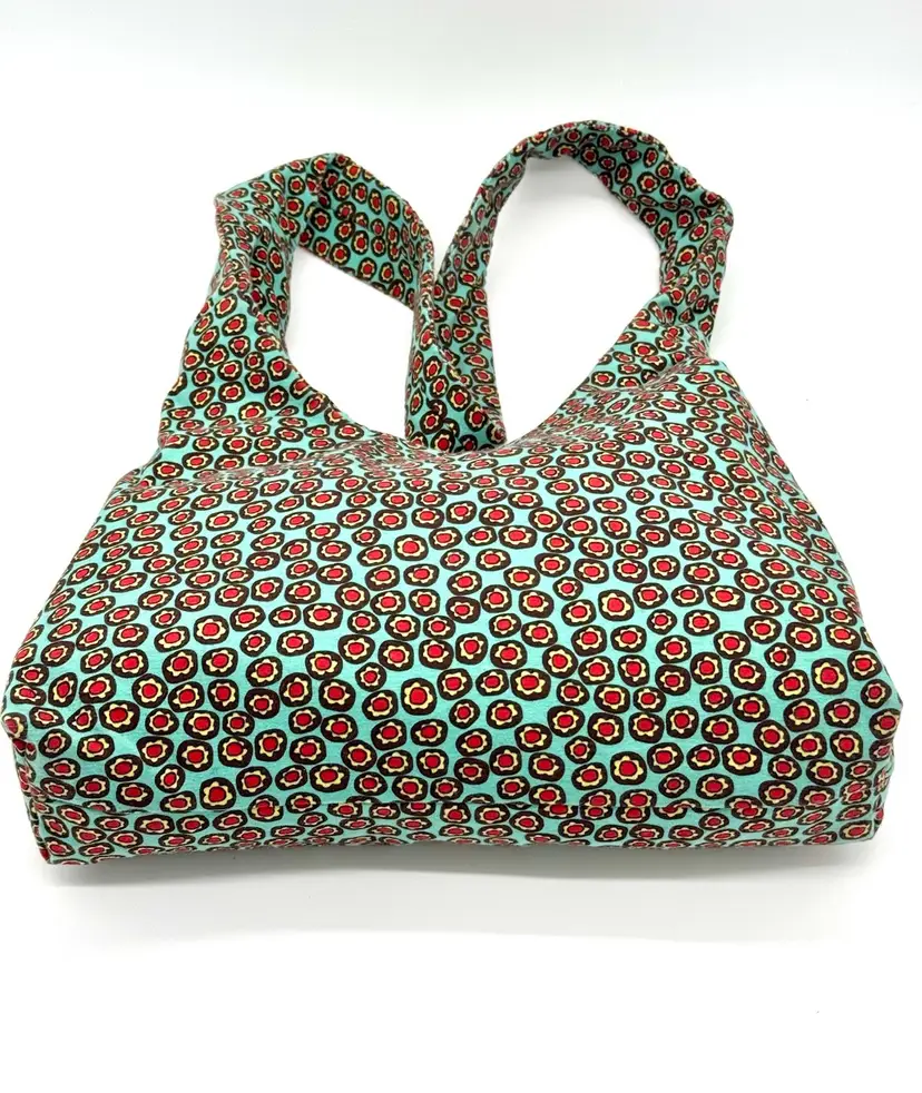 Handbag Tote 80s 90s  Style Reversible Shoulder Weekender Library Bag Cotton Floral Botanical Print Vintage Retro Tribal Boho Look 14”W