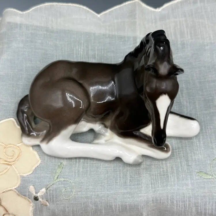 Vintage Lomonosov Porcelain Resting Foal Figurine  "Made in Russia" 4”x5.5”