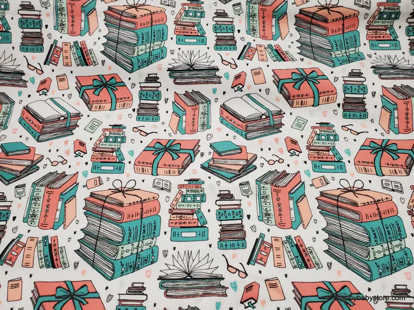 Books on White Flannel Fabric Remnant - 100% Cotton - Choose Size - Soft Craft & Quilting Fabric