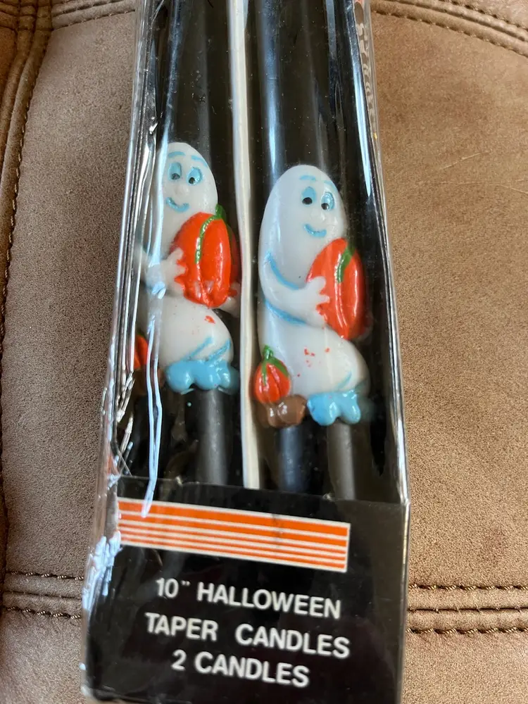 Pair Of Vintage Halloween Ghost Taper Candles