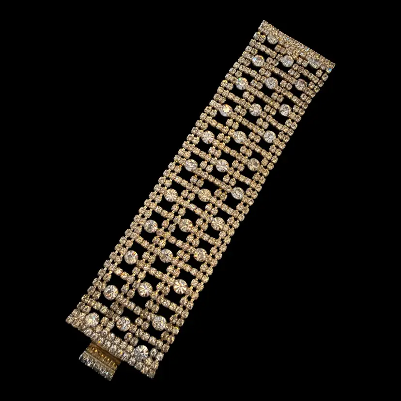 Rhinestone 2” Wide Statement Bracelet 7.75”