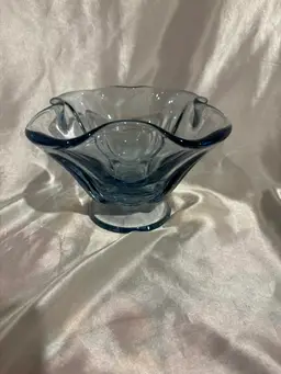Vintage Footed Ice blue glass pedestal candy dish
