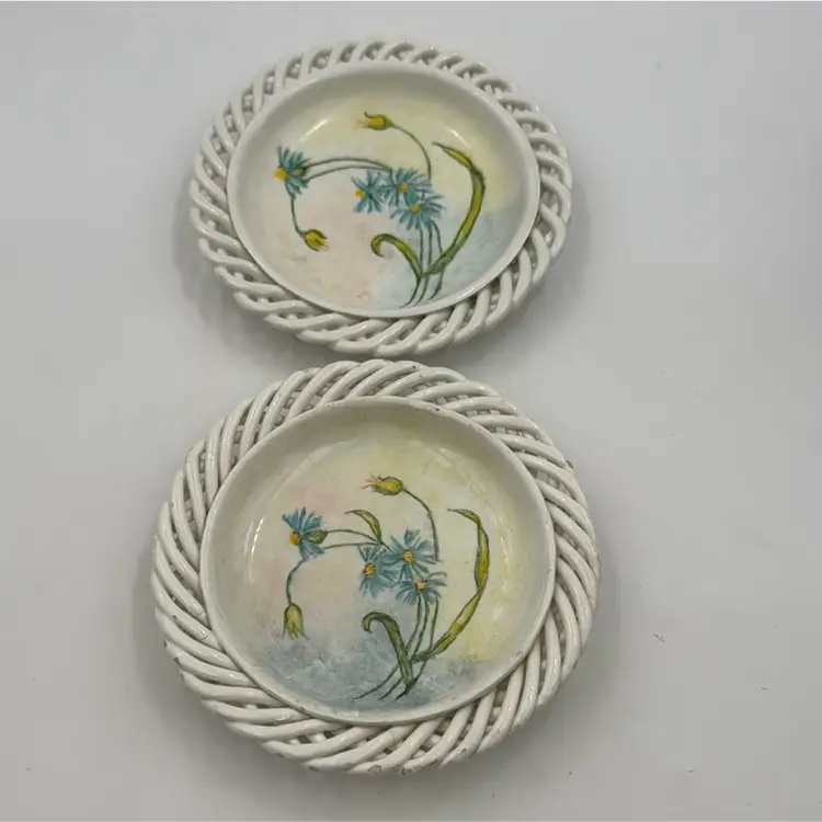 Made In Spain A Set Of Two Hand Painted Plates Very Cottage Looking.
