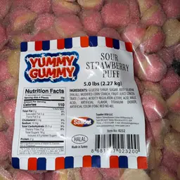 #005 5lbs Yummy Gummy Sour Strawberry Puffs