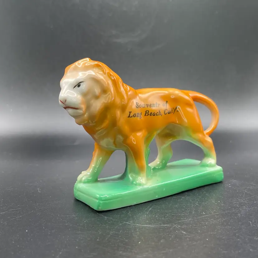 Lion Souvenir Long Beach California Figurine German Porcelain #533i VTG Big Cat