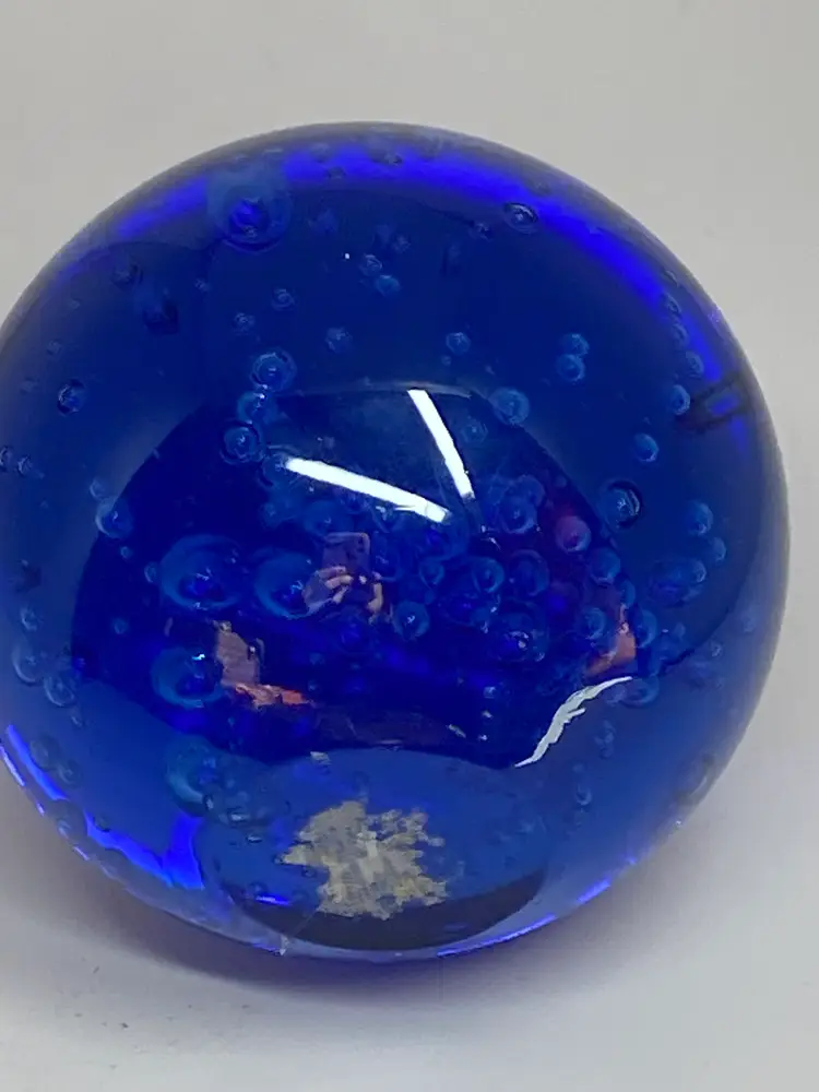 3" Blue Paperweight w/ Bubble Interior