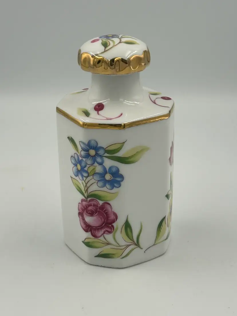 Vintage Arnart Japan, Porcelain Hand, Painted Floral Vanity, Perfume Bottle With Cork Stopper