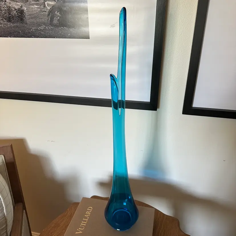 Vintage LE Smith Peacock Blue Smoothie Swung Vase 29”