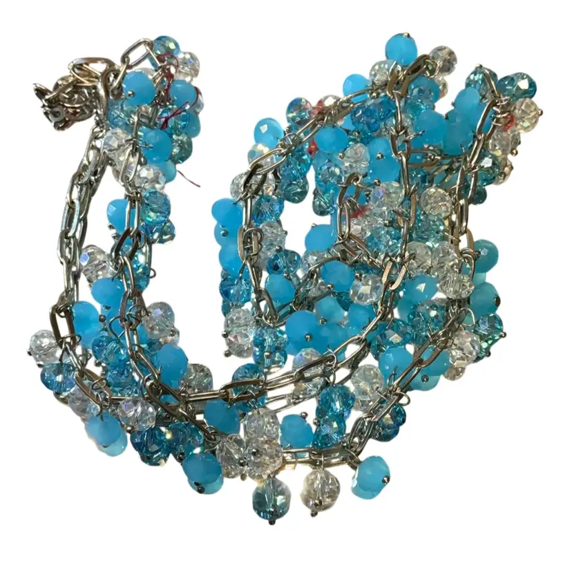 Blue And Clear Rhinestone Cluster Necklace