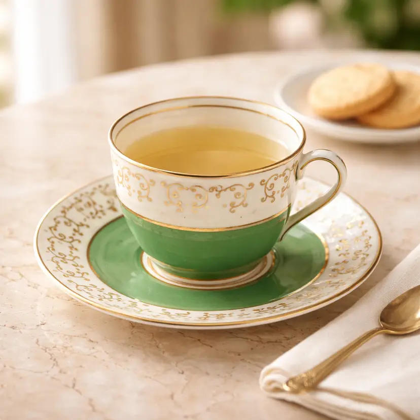 Vintage Aynsley Bone China Tea Cup & Saucer Set, Green w. Gold Trim