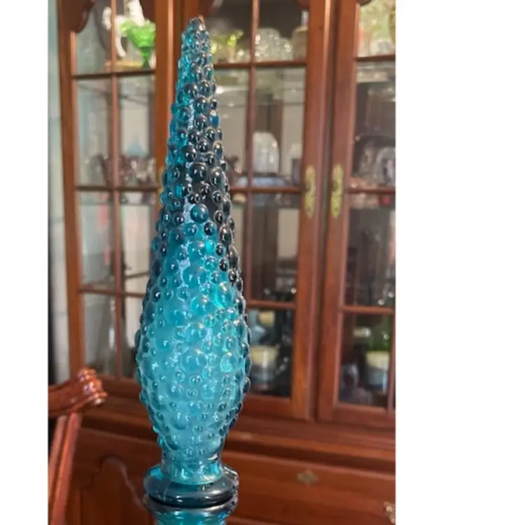 VINTAGE MCM 22.5” BLUE EMPOLI HOBNAIL BUBBLE GENIE BOTTLE DECANTER W/STOPPER