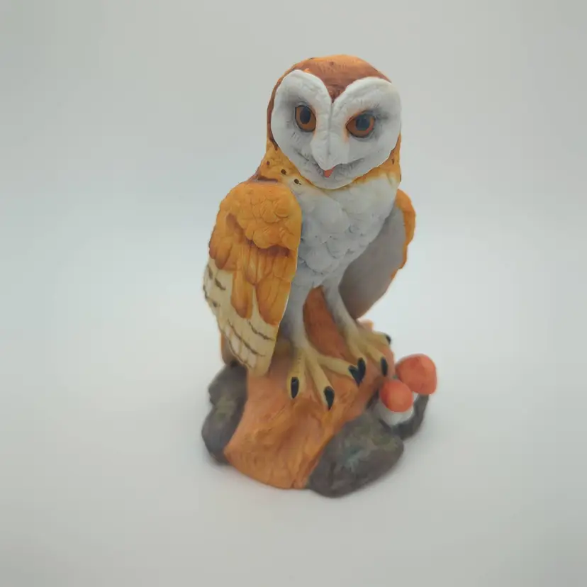Vintage Lefton Owl Figurine with Mushrooms, Hand Painted, Nest Egg Collection