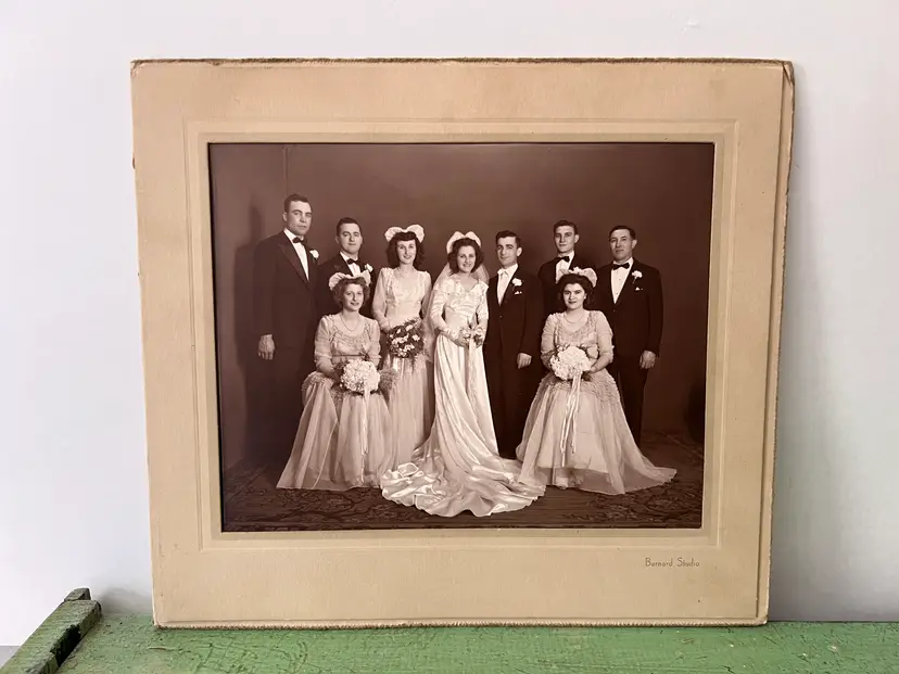 Authentic 1950s Wedding Photograph in Chipboard Mat/ Frame. 1950s Wedding Ephemera