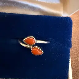 Sterling Silver Coral Adjustable Ring