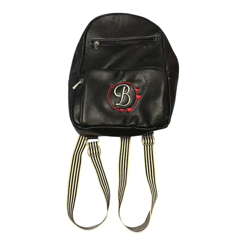 Jewell by Thirty-One Black Pebbled Backpack Purse – Monogram “B”, 13" x 10"