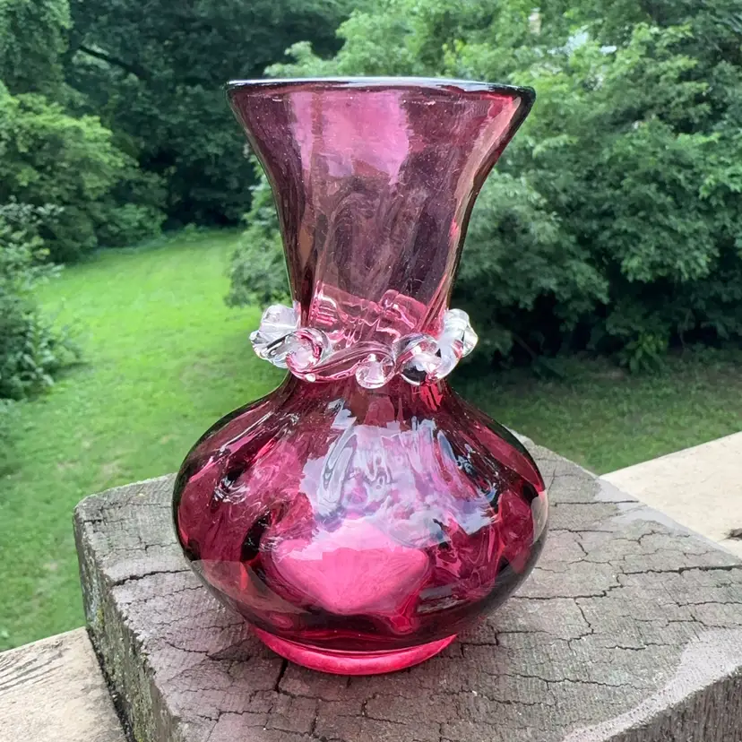 Glass Hand Blown Cranberry Mini Vase