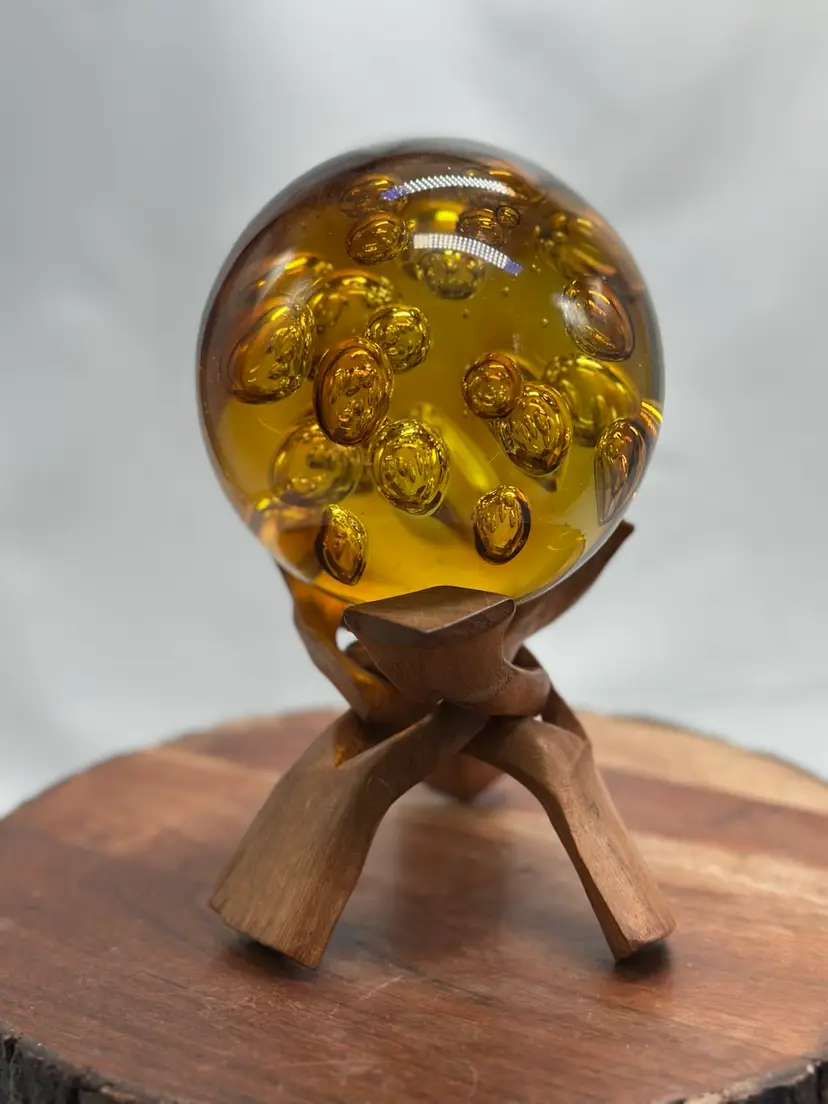 Hand Carved Wooden Tripod Stand for Orb Paperweight Bowl Unique Design