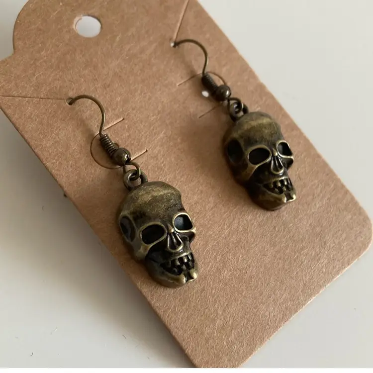Vintage Gothic Halloween Bronze Skull Earrings