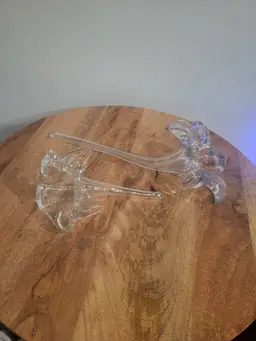 Hand Blown Art Glass 10in/6in Lily Clear Flower Single Bud Vase Vintage x 2