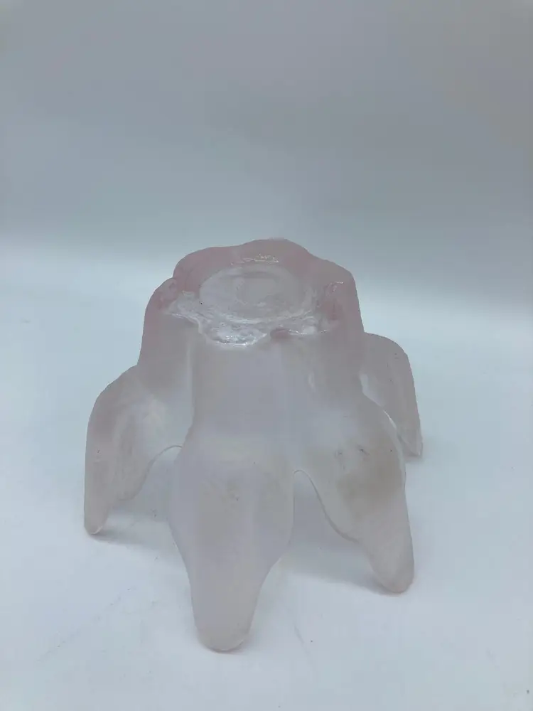 VTG VIKING GLASS DALZELL PINK LOTUS BOWL/CANDLE HOLDER. MCM FROSTED PINK