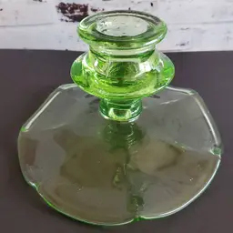 Vintage Uranium Green Depression Glass Candle Stick Holder-Glows