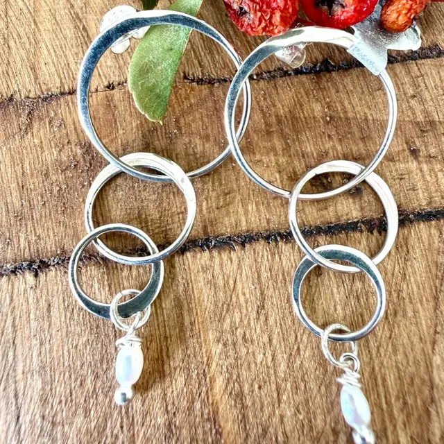 Modern Pearl Drop Earrings Sterling Silver, Geometric Dangle, Minimalist Bridal Jewelry, Wedding Guest Earrings, Lightweight Summer Jewelry#194