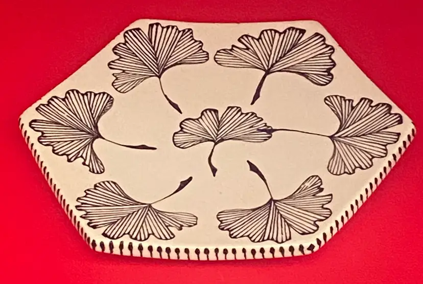 Ginkgo Leaves Trinket Dish, Artist Signed by Susan Bach