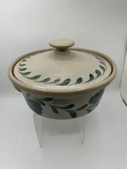 Vintage 1990s Salmon Falls Green Salt Lidded Casserole Dish