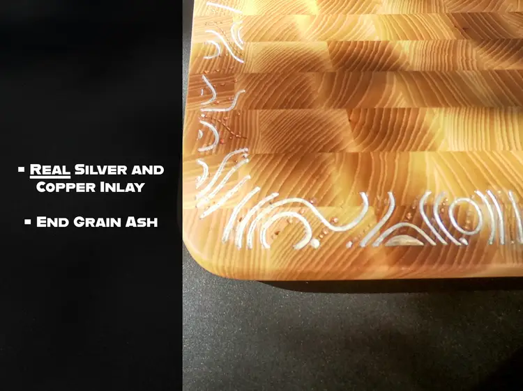 LARGE Real Silver, Copper, & Solid Ash End Grain Cutting Board