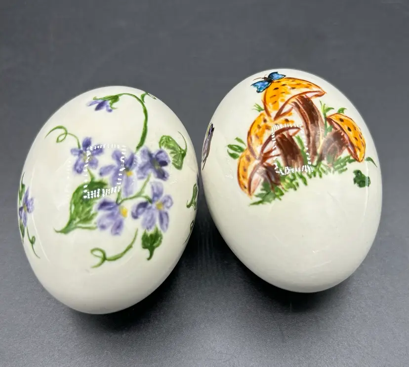 Pair Of Vintage Hand Painted Ceramic Eggs