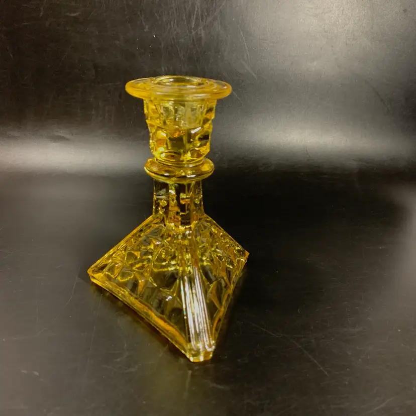 Vintage Tiara Yellow Mist Constellation Candlestick Holder Indiana Glass