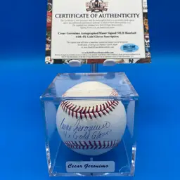 Cesar Geronimo 4x Gold Gloves Autographed Major League Baseball w/ COA & Case