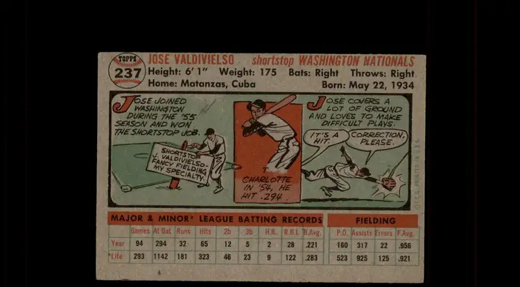 1956 Topps #237 Jose Valdivielso - (pk-tl2) - Washington Senators