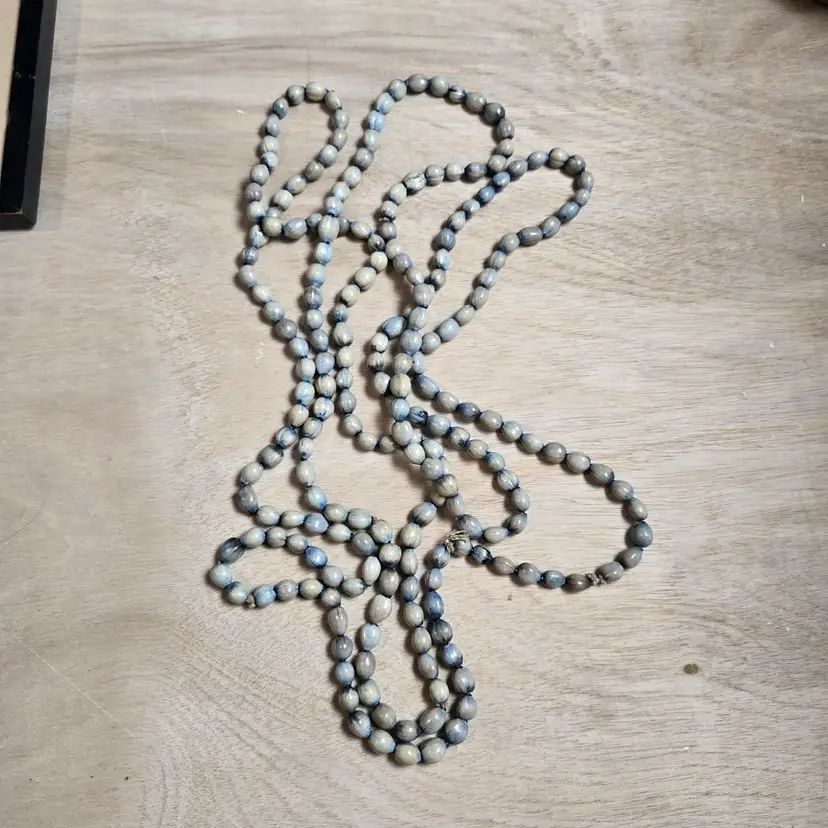 Vintage Job's Tears seed necklace blue 41" strand