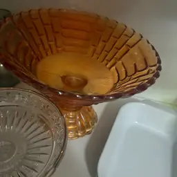 Orange Flashed Glass Compote. Some Wear