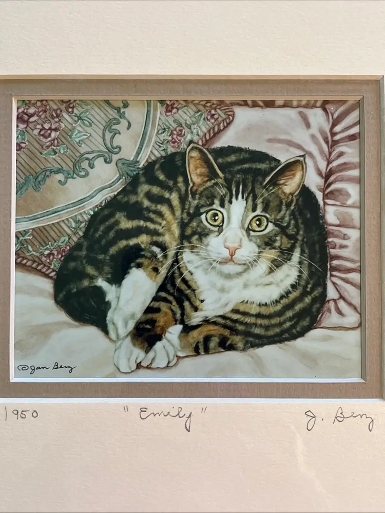 Jan Benz Fine Art Watercolor Print “Emily” Cat Portrait Matted Signed #1/950