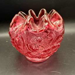 Fenton Cranberry Red Poppy Rose Bowl Vase.
