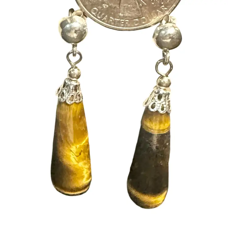 Sterling 925 Tigers Eye Tear Drop Pierced Earrings