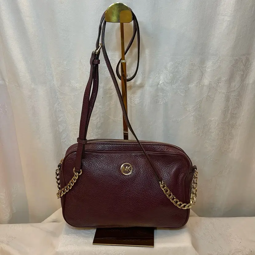 Michael Kors Merlot Camera Bag with Gold Chain Strap