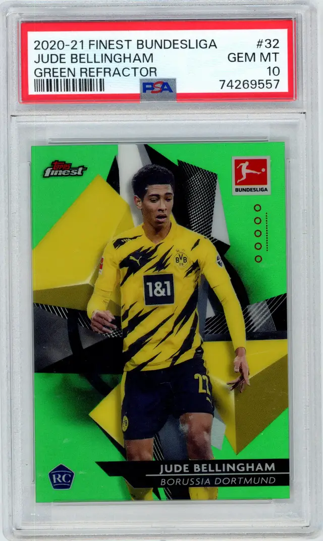 2020-21 Finest Bundesliga JUDE BELLINGHAM RC Rookie #32 Green Refractor /99 SP PSA 10 GEM MT