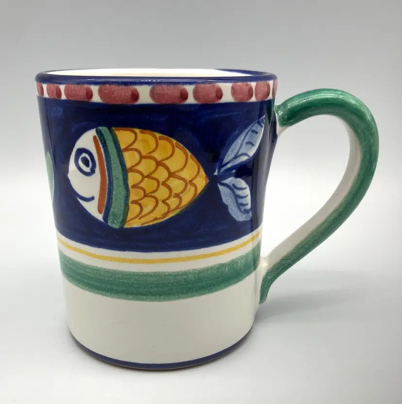 BIN - Del Mondo Italy Ceramic Fish Mug 16 oz. Handpainted