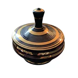 Vintage Amethyst And Gold Stripes Lidded Glass Bowl