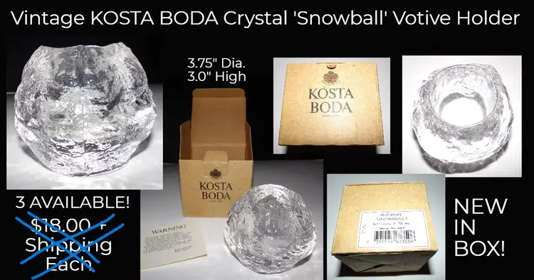 Vintage Kosta Boda Snowball Votive Holder, NIB.NOS! 3 Avail.