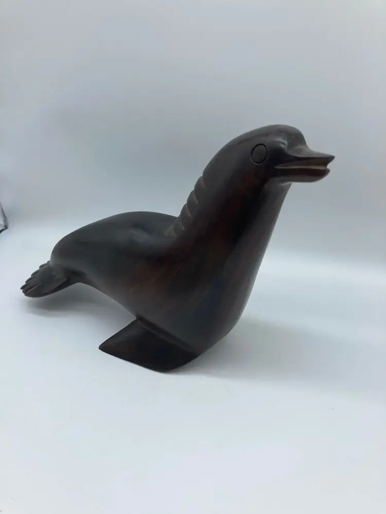 Vintage Ironwood Hand Carved Seal Sculpture Animal Decor Wood