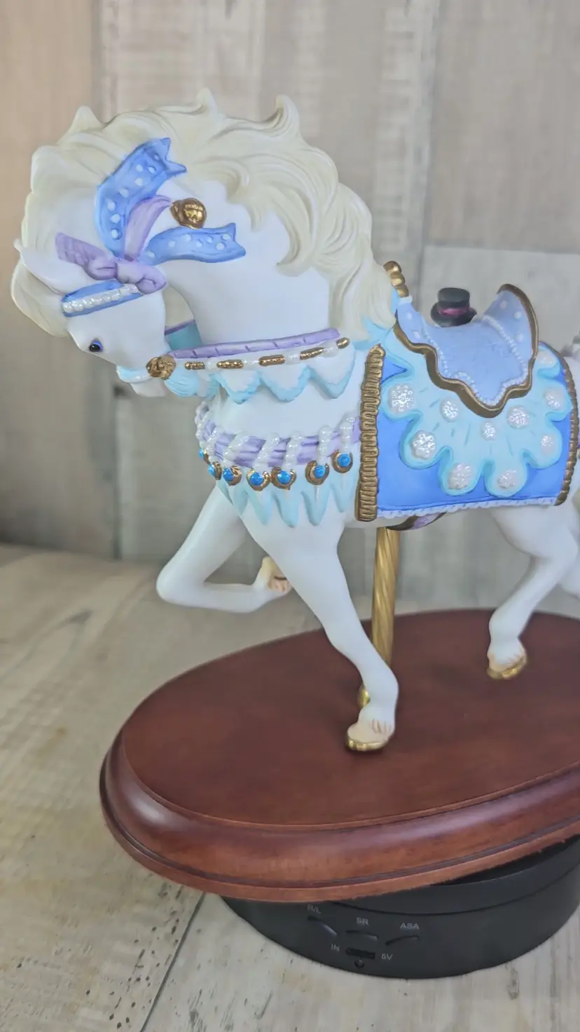 Lenox 1998 Christmas Snowman Carousel Horse Figurine w Wood Base