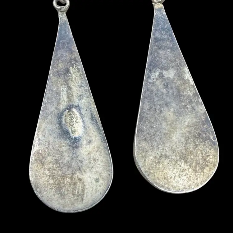 Vintage Alpaca Silver Abalone And Mother Of Pearl Dangle Earrings