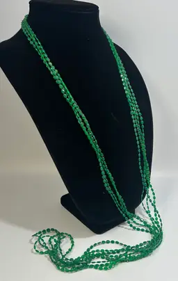 Vintage 4 Strand Green Mini Plastic Bead Matinee Style Necklace 52"