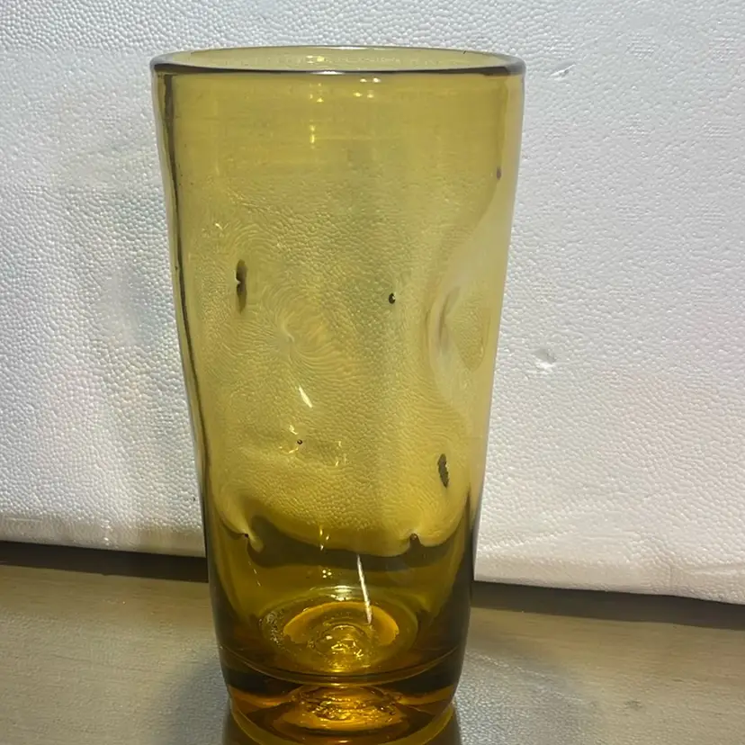 60-Amber Art Glass Vase 7.25”