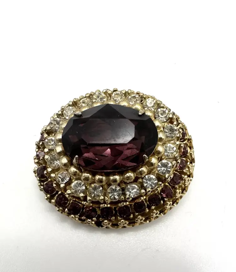 Vintage Coro 3-Tier multi-colored stone lock pin brooch 1 1/2" x 1 1/4"